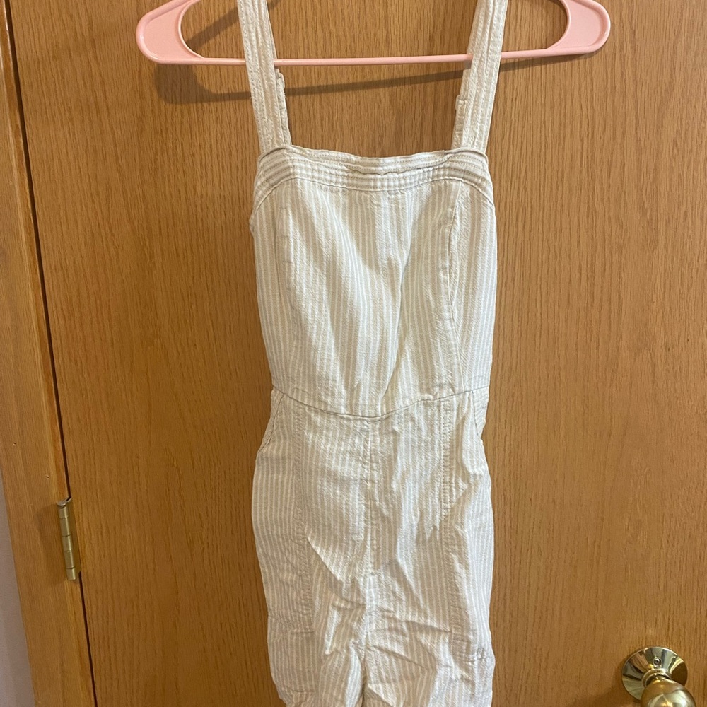 Yellow striped overall shorts